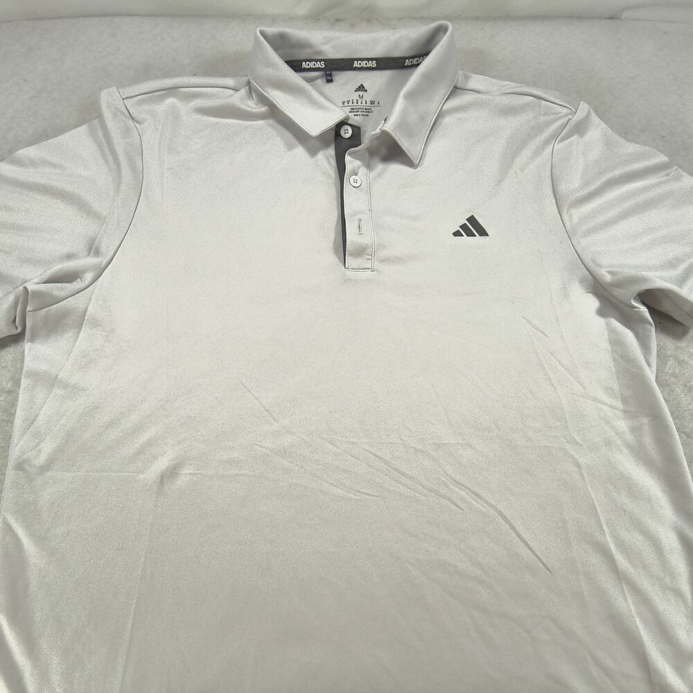Adidas Short Sleeve Collared Polo Shirt Adult Mens Size Medium M White Gray
